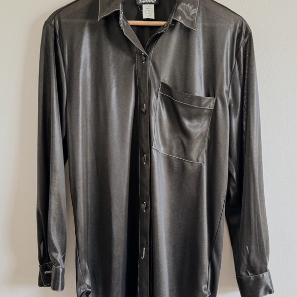 Gianna's Vintage Women's Black Sheen & Sheer Button Down - Picture 2 of 3